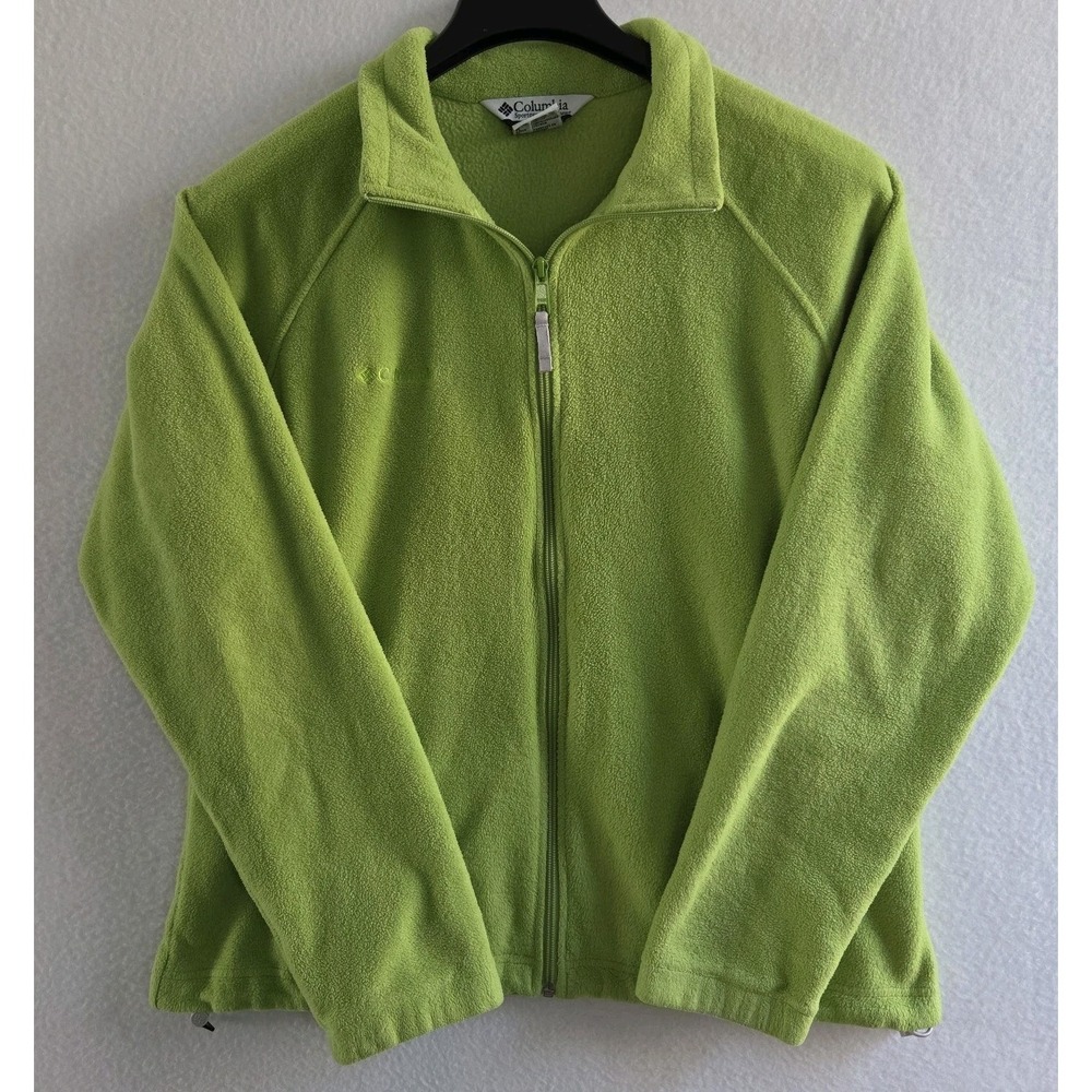 Columbia Fleece Jacket Women Size XL Lime Green Full Zip Pockets Coat
